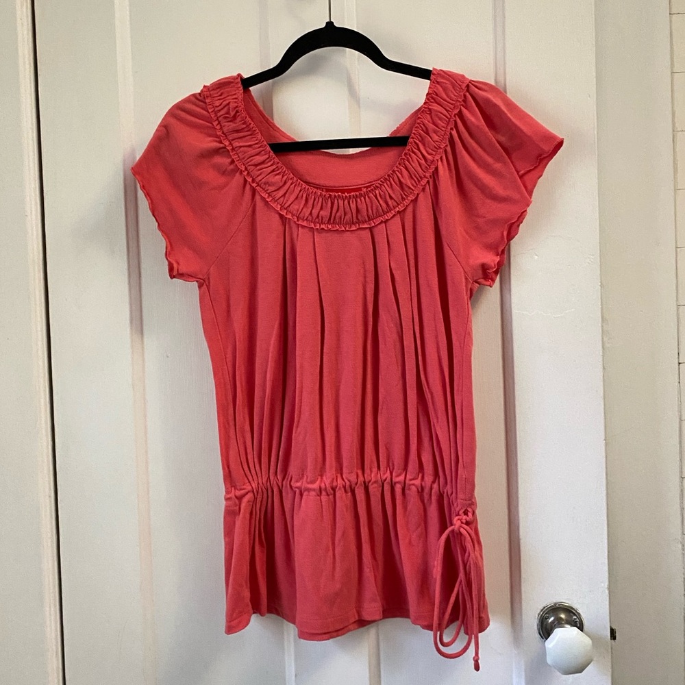 coral tunic/ blouse with synched waist